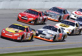 DAYTONA MOTOR SPEEDWAY, Fla. -- The Air Force Ford-sponsored Wood Brothers No. 21 Ford Taurus, driven by Ricky Rudd, is shown here during a practice run Feb 11.  He is preparing for the Daytona 500 race, which will be held here Feb. 15.  (U.S. Air Force photo by Larry McTighe)