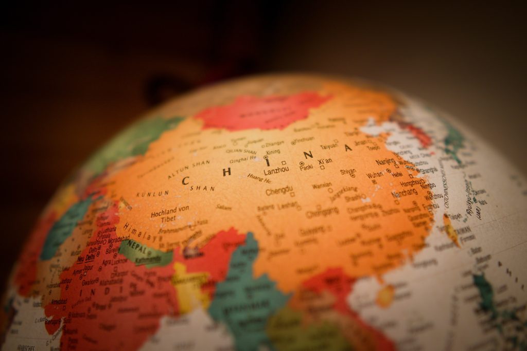 china to english on the world map translation